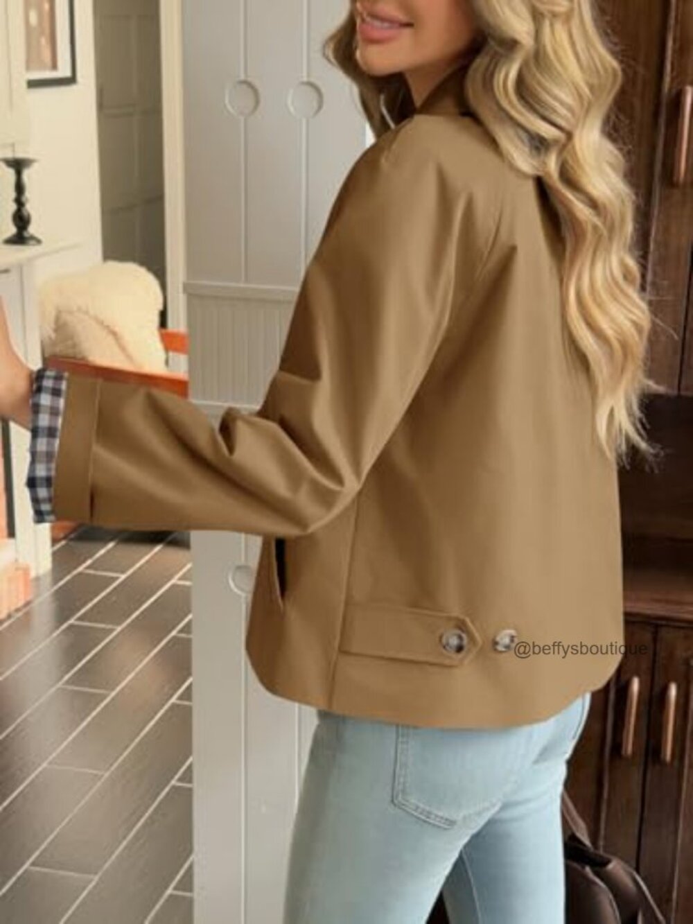 Cropped Trench Coat Lightweight Single Breasted Jacket Fall Windbreaker - Picture 3 of 7